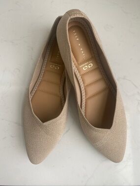 Kelly & Katie JAYDE metallic gold pointed-toe flats cushioned ballet size 9 NWOT